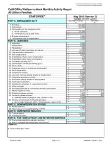 CALIFORNIA DEPARTMENT OF SOCIAL SERVICES DATA SYSTEMS AND SURVEY DESIGN BUREAU STATE OF CALIFORNIA - HEALTH AND HUMAN SERVICES AGENCY  CalWORKs Welfare-to-Work Monthly Activity Report