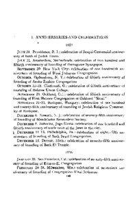 I. ANNIVERSARIES AND CELEBRATIONS 1925 JUNE 21. Providence, R. I.: celebration of Sesqui-Centennial anniversary of birth of Judah Touro.