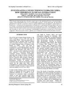 Investigating Connectedness to Brand Users:. . . .  Martin, Collier and Engelland INVESTIGATING CONNECTEDNESS TO BRAND USERS: HOW IMPORTANT IS SOCIAL INTERACTION?