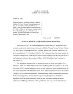 STATE OF VERMONT PUBLIC SERVICE BOARD Docket No[removed]Amended Petition of Entergy Nuclear Vermont Yankee, LLC, and Entergy Nuclear Operations,