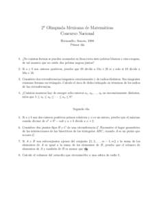 2a Olimpiada Mexicana de Matem´aticas Concurso Nacional Hermosillo, Sonora, 1988 Primer d´ıa  1. ¿De cu´antas formas se pueden acomodar en l´ınea recta siete pelotas blancas y cinco negras,