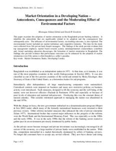 Market Orientation in a Developing Nation – Antecedents, Consequences and Moderating Effect of Environment Variables