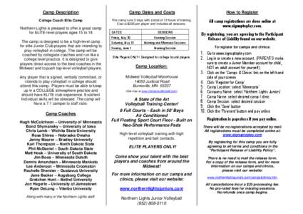 Camp Description  Camp Dates and Costs How to Register