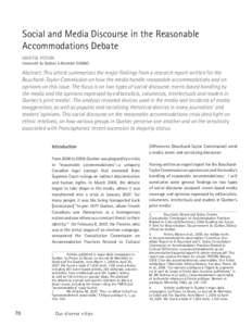 Social and Media Discourse in the Reasonable Accommodations Debate Maryse Potvin Université du Québec à Montréal (UQAM)