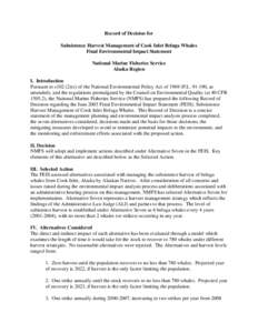 Record of Decision for Subsistence Harvest Management of Cook Inlet Beluga Whales Final EIS