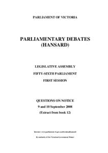 PARLIAMENT OF VICTORIA  PARLIAMENTARY DEBATES (HANSARD)  LEGISLATIVE ASSEMBLY