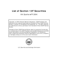 List of Section 13F Securities, Fourth Quarter, 2004