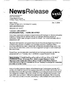 NewsRelease National Aeronautics and Space Administration Langley Research Center Hampton, Virginia[removed]