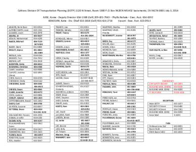 Caltrans Division Of Transportation Planning (DOTP[removed]N Street, Room 5300 P.O. Box[removed]MS #32 Sacramento, CA[removed]July 3, 2014 AJISE, Kome - Deputy Director[removed]Cell[removed] – Phyllis Nahale –