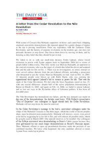 A letter from the Cedar Revolution to the Nile Revolution By Chibli Mallat
