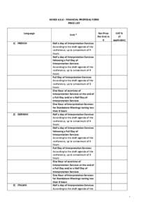 ANNEX 4.3.6 – FINANCIAL PROPOSAL FORM PRICE LIST Language  1) FRENCH