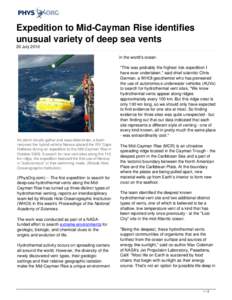 Expedition to Mid-Cayman Rise identifies unusual variety of deep sea vents