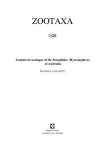 ZOOTAXA 1428 Annotated catalogue of the Pompilidae (Hymenoptera) of Australia MICHAEL G. ELLIOTT