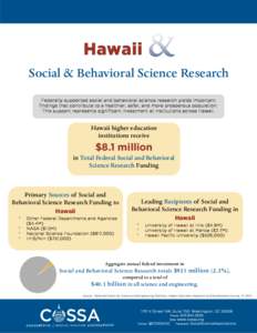 Hawaii Social & Behavioral Science Research Federally-supported social and behavioral science research yields important findings that contribute to a healthier, safer, and more prosperous population. This support represe