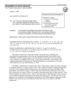 STATE OF CALIFORNIA - HEALTH AND HUMAN SERVICES AGENCY  GRAY DAVIS, Governor DEPARTMENT OF SOCIAL SERVICES 744 P Street, Sacramento, California 95814