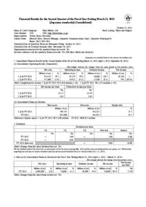 Financial Results for the Second Quarter of the Fiscal Year Ending March 31, 2013 [Japanese standards] (Consolidated) October 25, 2012 Name of Listed Company: Hino Motors, Ltd. Stock Listing: Tokyo and Nagoya