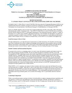 COMMENTS ON NOTICE OF INQUIRY Models for a Governance Structure for the National Strategy for Trusted Identities in Cyberspace 76 FR[removed]DOCUMENT NUMBER[removed]DEPARTMENT OF COMMERCE NATIONAL INSTITUTE OF STANDARDS