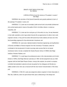 Filed for intro on[removed]SENATE JOINT RESOLUTION 7020 By McNally  A RESOLUTION to honor the memory of Trousdale A. Lewis of