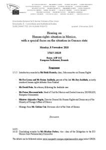 Directorate-General for External Policies of the Union Directorate A - Committees and Multilateral Bodies SUBCOMMITTEE ON HUMAN RIGHTS updated: 3 November 2010