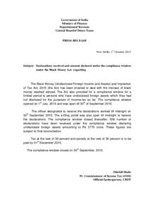 Government of India Ministry of Finance Departmentof Revenue Central Boardof Direct Taxes PRESS RELEASE