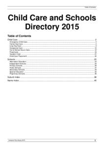 Table of Contents  Child Care and Schools Directory 2015 Table of Contents Child Care ................................................................................................................................... 2