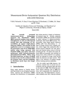 Measurement-Device Independent Quantum Key Distribution with id210 Detectors V.R.R. Valivarthi, P. Chan, I. Lucio-Martinez, D. Korchinski, C. Duffin, J.A. Slater and W. Tittel Institute for Quantum Science and Technology