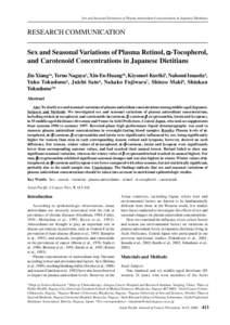 Sex and Seasonal Variations of Plasma Antioxidant Concentrations in Japanese Dietitians  RESEARCH COMMUNICATION Sex and Seasonal Variations of Plasma Retinol, α-Tocopherol, and Carotenoid Concentrations in Japanese Diet