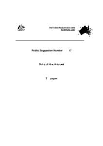 The Federal Redistribution[removed]QUEENSLAND Public Suggestion Number