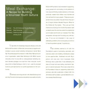 Meal Exchange:  A Recipe for Building a Volunteer Youth Culture  McConnell Foundation was interested in supporting: