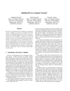 Building Diverse Computer Systems Stephanie Forrest Dept. of Computer Science