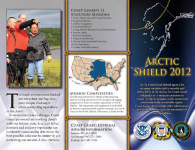 Coast Guard’s 11 Statutory Missions: 1. Ports, Waterways, and Coastal Security 2. Drug Interdiction 3. Aids to Navigation 4. Search and Rescue