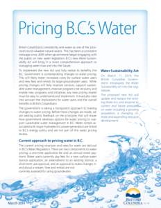 Pricing B.C.’s Water British Columbians consistently rank water as one of the province’s most valuable natural assets. This has been a consistent message since 2009 when government began engaging with the public on n