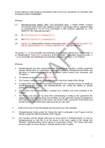 STARTUPBOOTCAMP MOBILE PROGRAM PARTICIPATION, ISSUANCE OF SHARES AND SHAREHOLDERS AGREEMENT Between  (1)