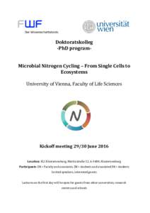 Doktoratskolleg -PhD programMicrobial Nitrogen Cycling – From Single Cells to Ecosystems University of Vienna, Faculty of Life Sciences  Kickoff meetingJune 2016