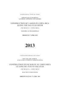 INTERNATIONAL COURT OF JUSTICE  REPORTS OF JUDGMENTS, ADVISORY OPINIONS AND ORDERS  CONSTRUCTION OF A ROAD IN COSTA RICA