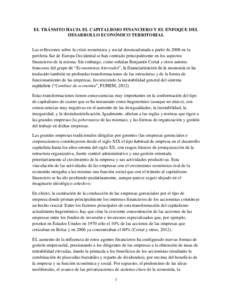 EL TRÁNSITO HACIA EL CAPITALISMO FINANCIERO Y EL ENFOQUE DEL DESARROLLO ECONÓMICO TERRITORIAL Las reflexiones sobre la crisis económica y social desencadenada a partir de 2008 en la periferia Sur de Europa Occidental 