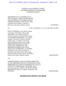 Case 3:11-cv[removed]TSL -EGJ -LG Document 124  Filed[removed]Page 1 of 18 UNITED STATES DISTRICT COURT SOUTHERN DISTRICT OF MISSISSIPPI