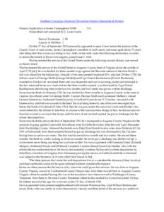 Southern Campaign American Revolution Pension Statements & Rosters Pension Application of James Cunningham S1508 Transcribed and annotated by C. Leon Harris. VA