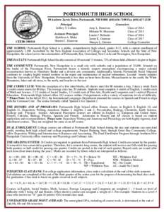 PORTSMOUTH HIGH SCHOOL 50 Andrew Jarvis Drive, Portsmouth, NH[removed]7100 Fax[removed]Principal Jeffrey T. Collins  CEEB# 300520