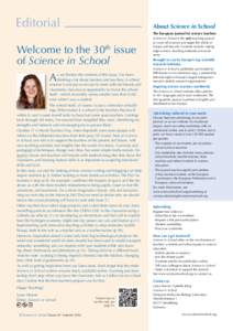 Editorial  About Science in School The European journal for science teachers  Welcome to the 30th issue