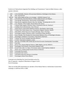 Partial list of Yakima Basin Integrated Plan Briefings and Presentations made by Mike Schwisow, other speakers indicated