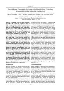 Oral Session  Pulsed Power Generated Shockwaves in Liquids from Exploding