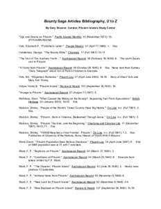 Bounty Saga Articles Bibliography, U to Z By Gary Shearer, Curator, Pitcairn Islands Study Center 