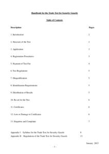 Handbook for the Trade Test for Security Guards Table of Contents Description Pages