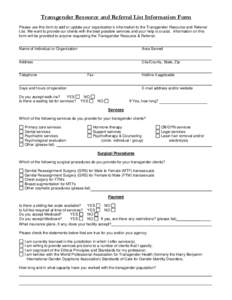 HIV/AIDS Resource and Referral List Update Form