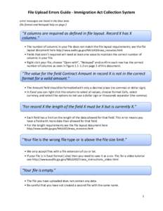 File Upload Errors Guide - Immigration Act Collection System -error messages are listed in the blue area -file format and Notepad help on page 2 