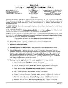 Board of MINERAL COUNTY COMMISSIONERS JERRIE TIPTON, Chairman NANCY BLACK, Vice Chairman JAMES ESSENPREIS, Member CHERRIE GEORGE, Clerk of the Board