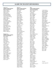 ASABE FOUNDATION HONOR ROLL Legacy Level ($20,000+ including cash/pledge, deferred and inkind gifts) William J. Adams, Jr. James H. Anderson