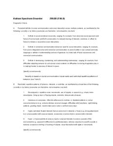 Autism Spectrum DisorderF84.0) Diagnostic Criteria A.