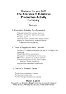 Review of the year[removed]The Analysis of Industrial Production Activity Summary Contents